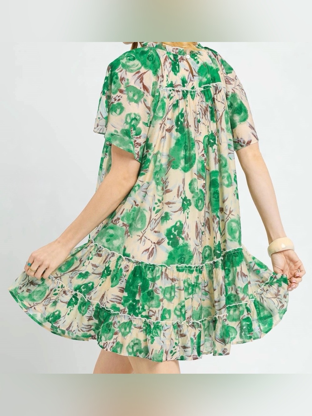 Umgee Green Floral Ruffle Tiered Dress - Picture 2 of 3